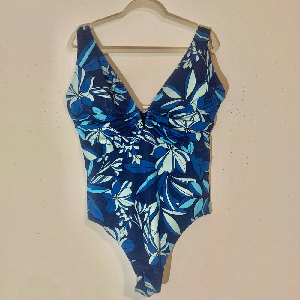Adore Me Blue Floral Andria Contour One Piece Swimsuit, Bathing Suit, Size 2X
